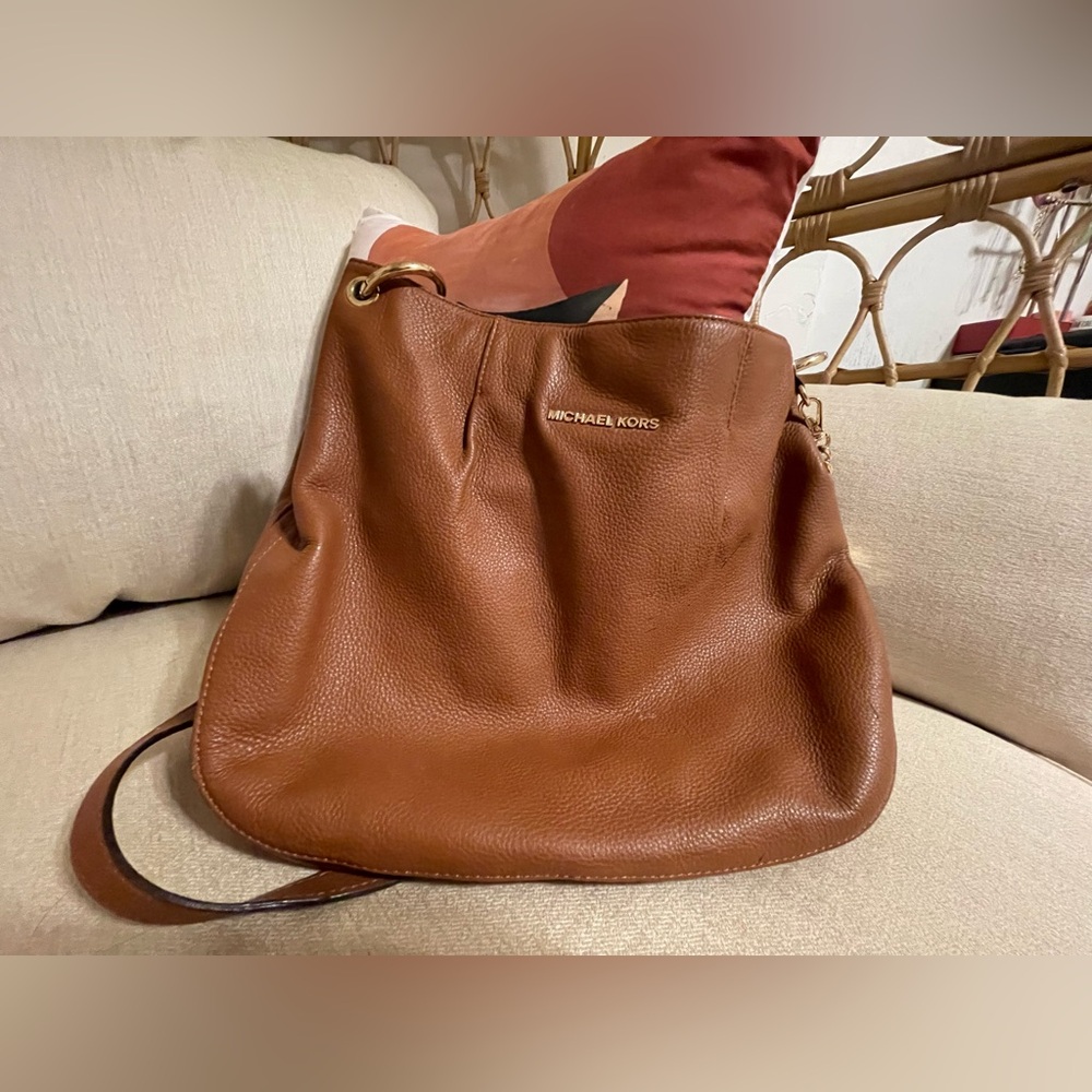 Michael Kors Brown Leather Shoulder Bag with Slouchy Design